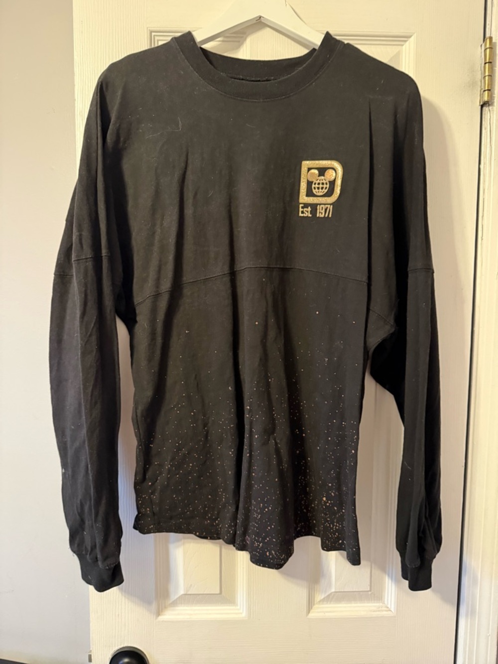 Disney Spirit Jersey Disney World Black Long Sleeve Tee with Gold Est 1971 Patch